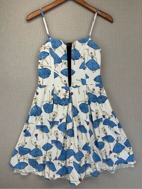 Kling Spaghetti Strap Blue Ballerina Print Mini Dress Sz S Pin Up Retro No Tag